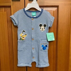 Disney Blue and White Striped Mickey Mouse shortie 3-6 months boys NWT